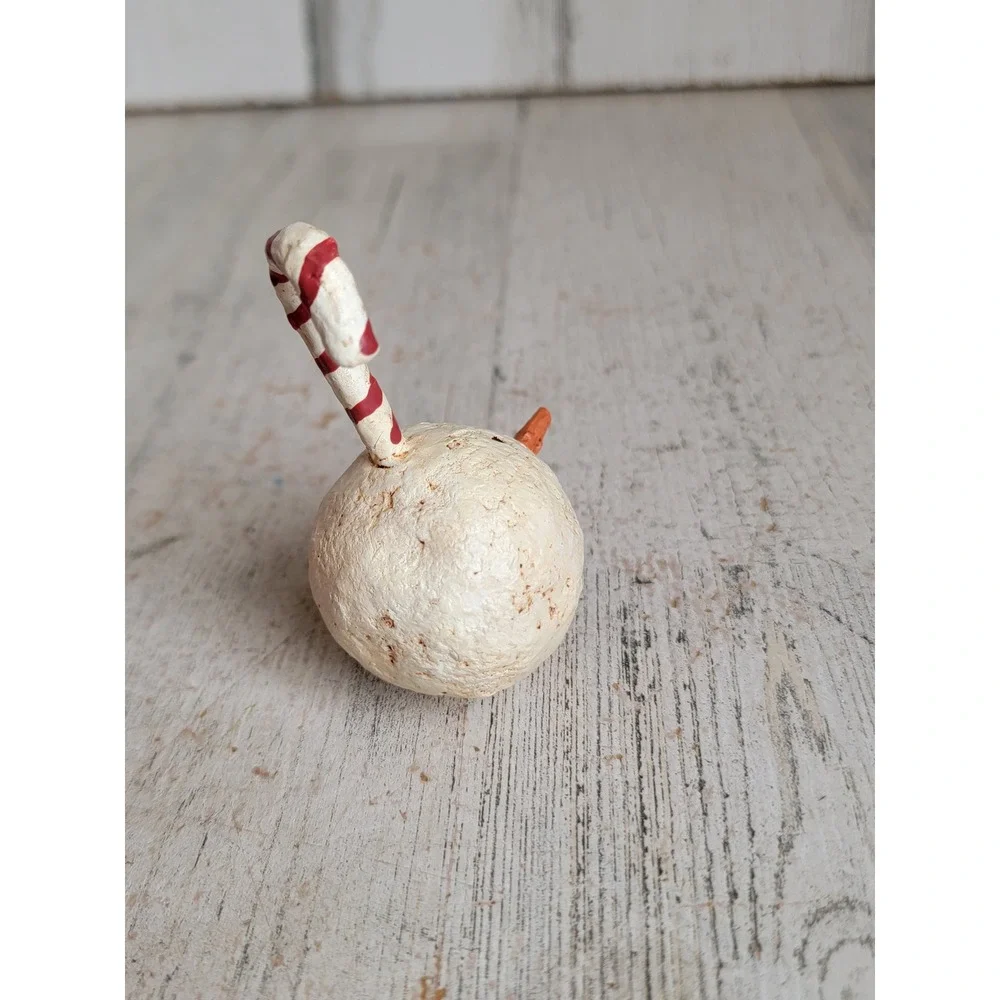 Vintage unique Snowman face candy cane hook ornament Xmas folk art unique